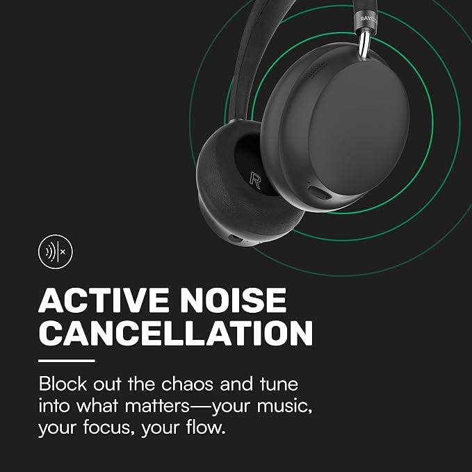 Raycon Essential Bluetooth Headphones - Over The Ear, Active Noise Cancelling Wireless Headphones + Awareness Mode, Bluetooth Headset with Mic, 50 Hours of Battery Life (Black)