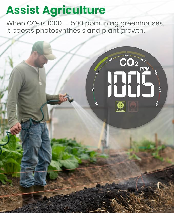 Newentor CO2 Monitor, Indoor Air Quality Meters, Carbon Dioxide Detector with Voice, Large Display CO2 Tester, Temperature Humidity Sensor, Alarm Clock for Home, RV, Grow Tents, Off White