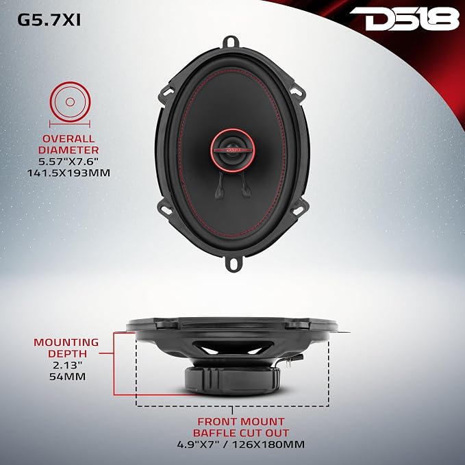 DS18 GEN-X5.7 Coaxial Speaker - 5x7, 3-Way, 165W Max, 50W RMS, Black Paper Cone, Two Mylar Dome Tweeters, 4 Ohms - Clarity Unparalled by Other Speakers in Their Class (2 Speakers)