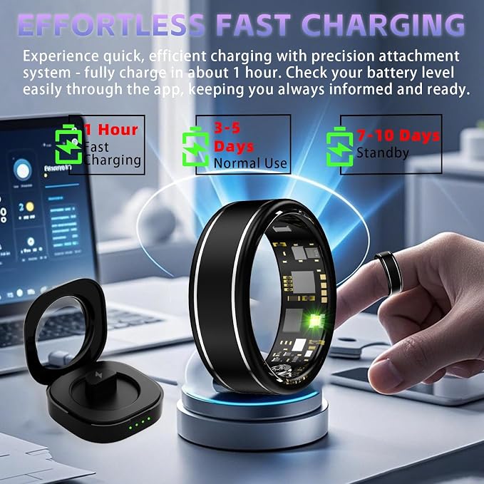 Smart Ring for Men Women, Activity Tracker Ring with Heart Rate, SpO2, Sleep Monitoring, Step Counter, Calorie Pedometer, No Subscription, for iOS Android (Black 9)