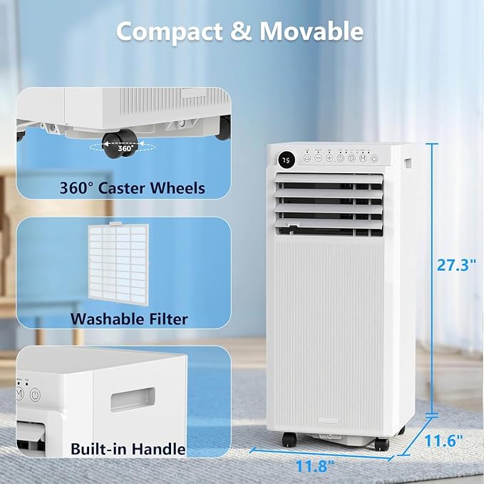 Electactic 8000 BTUs Portable Air Conditioners, 4 in 1 AC Unit Cools 350 Sq.Ft, Air Conditioner Portable with Cool, Fan, Dehumidifier, Auto Drain, 24H Timer/Remote Control/Window Kit