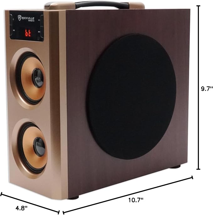 Rockville RHB70 Home Theater Compact Powered Speaker System, Bluetooth/USB/SD/FM, 4" Subwoofer, 2.1 Channel, 100W Peak, Cherry Wood Finish, for Home Entertainment | Bluetooth, USB, SD Card, RCA Aux, 32GB Playback, 4 In Subwoofer, LED Display, FM Radio