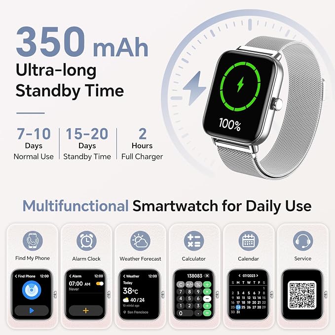 Smart Watches for Women Men (2 Bands), 1.85" HD Alexa Smart Watch for Android Phones & iphone Compatible, 120 Sport Modes Fitness Watch, Heart Rate/SpO2/Sleep Tracker, 3ATM Waterproof Pedometer Watch
