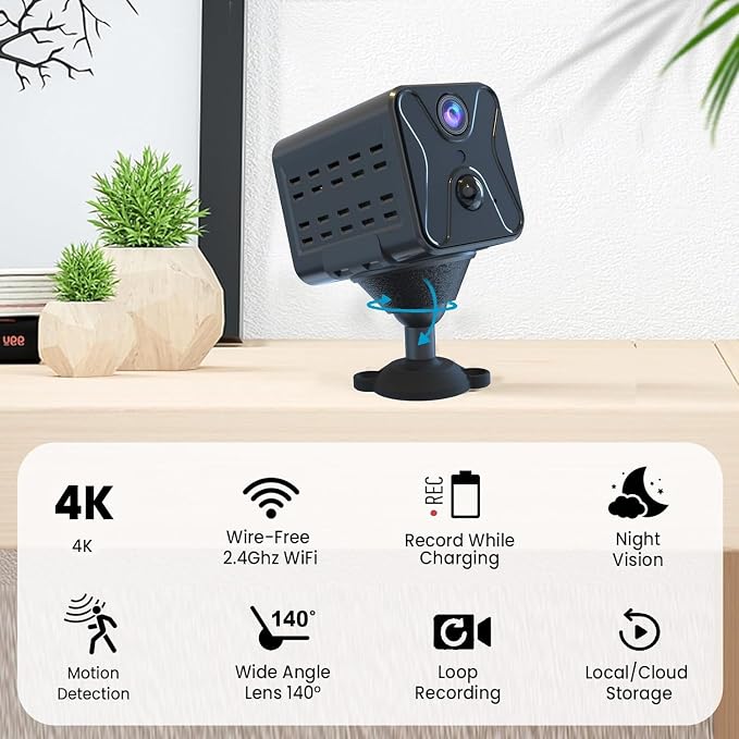 aidowocam Spy Camera Security Cameras Wireless Indoor, Camera for Home Security,4K AI Motion Detection,150 Days Standby Battery Life,WiFi Camera Night Vision and Cloud/SD Storage