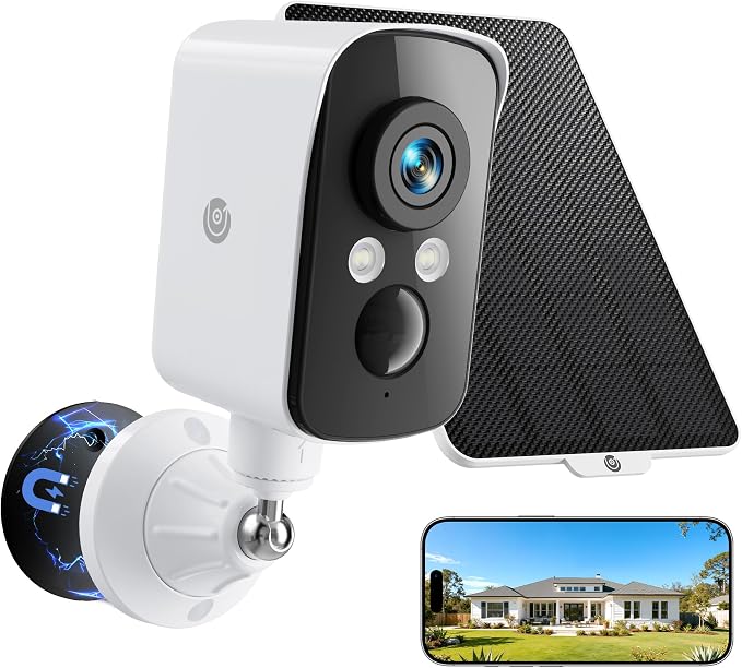 Wireless Outdoor Security Camera, 2.4G WiFi, Battery & Solar Powered, Magnetic Mount, AI Human Detection, Free 7-Day Cloud/SD, 2K, Night Vision, Siren, 2-Way Talk, IP65