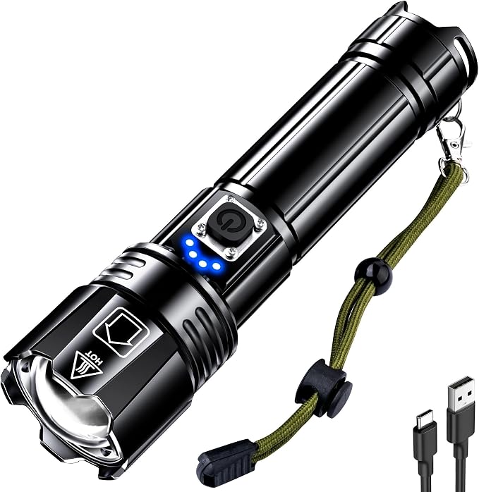 AKNEAR Rechargeable LED Flashlight High Lumens, Super Bright Flashlights with Zoomable & USB C Rechargeable & 5 Light Mode & IPX7 Waterproof, Powerful Flash Light for Home, Hiking, Camping