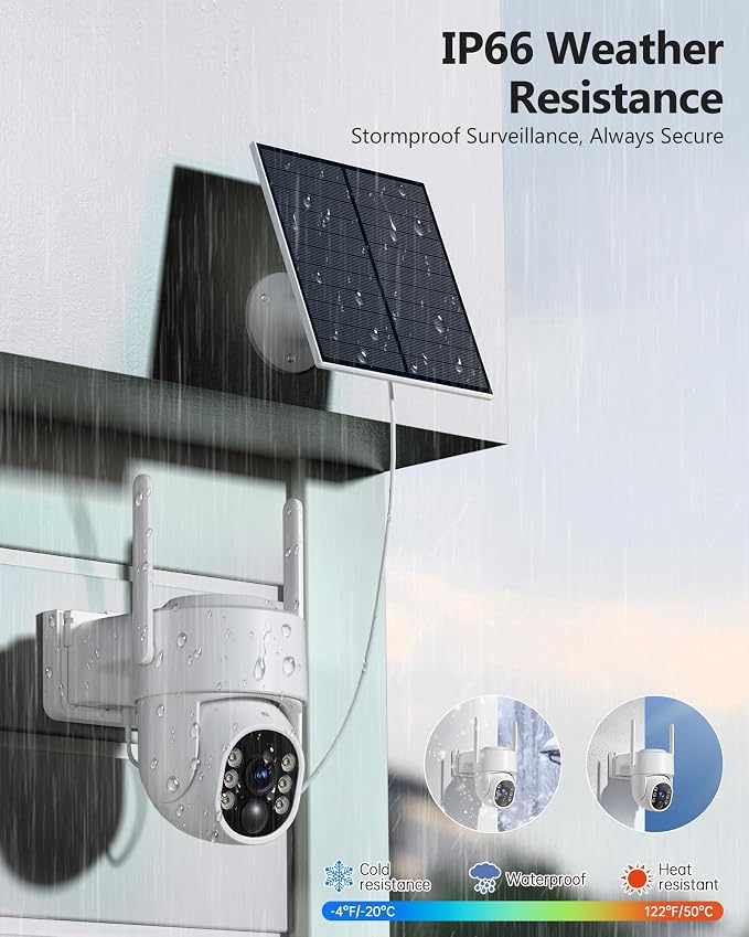 Gianteye 5G Solar Security Cameras Wireless Outdoor, 2K Cameras for Home Security Outdoor, Security Cameras Wireless Outdoor with Color Night Vision, 2-Way Talk, PTZ Human Detection, 2 Packs