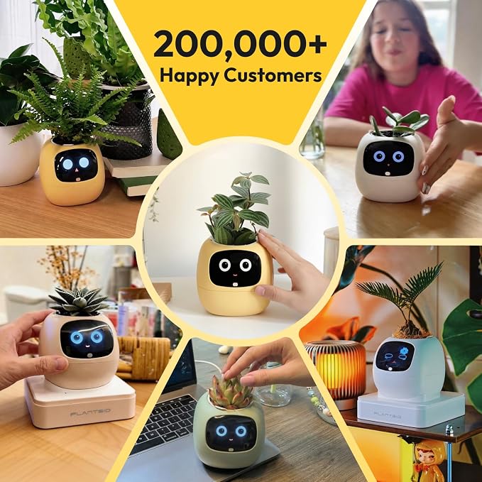 PLANTSIO Ivy Interactive AI Desk Companion, Smart Plant Pet with 100+ Expressions, Cute Indoor Planter for Office Decor, Unique Gift for Plant Lovers & Coworkers(Blush)