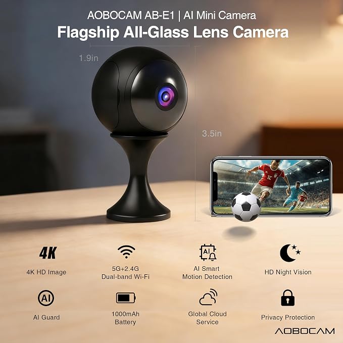 Indoor Camera Wireless-4K Mini Nanny Cam Spy Hidden Camera,Dual-Band WiFi(2.4G&5G),AI Motion Detection,Night Vision,Local Cloud Storage Security Camera for Baby,Pet Monitoring-Video Only (Black) | Dual-Band WiFi(2.4G&5G),AI Motion Detection,Night Visio...