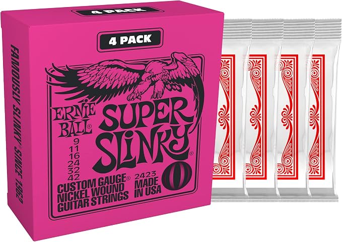 Ernie Ball Super Slinky Nickel Wound Electric Guitar Strings Amazon Exclusive 4-Pack - 9-42 Gauge
