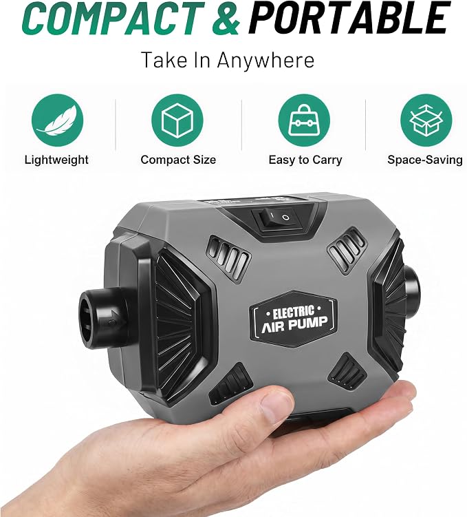 600W Electric Air Pump for Inflatables, High Power Air Mattress Pump with 6 Nozzles, Quick Inflate & Deflate Air Pump for Pool Floats, Vacuum Storage Bags, Swim Rings, Inflatable Toys