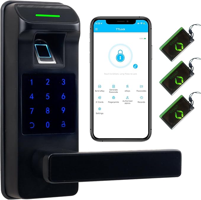 Fingerprint Door Lock, Heavy Duty Full APP Control Touchscreen Keypad Keyless Lock with Reversible Handle, Perfect for Home/Office/Bedroom Doors (Black)