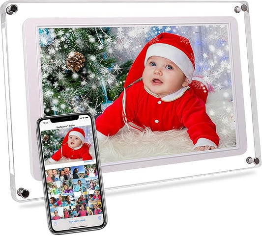 10.1-Inch Wi-Fi Digital Picture Frame with Frameo App - Acrylic Frame Design, 32GB Storage, IPS Touchscreen, Auto-Rotate, Easy Sharing via App (10.1-Acrylic)