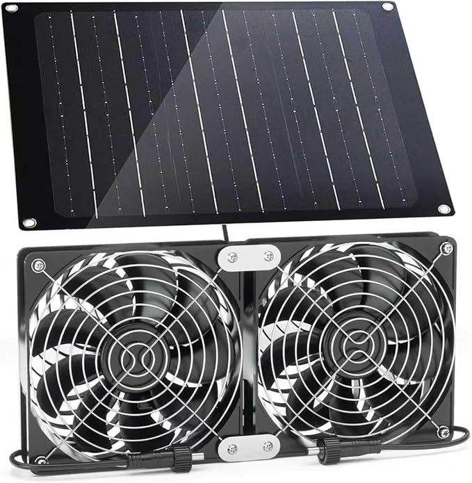 Solar Powered Fan, 38W Solar Fan with Two IPX7 Waterproof Fans for Outside Greenhouse Shed Chicken Coop, Exhaust Intake Mounting Way and Solar Panel Fan Kit