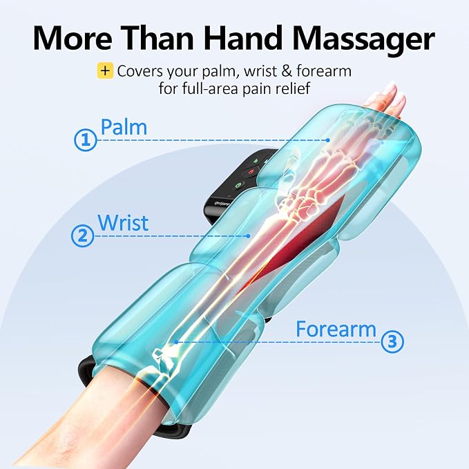 Comfytemp Air Compression Hand and Wrist Massager for Circulation and Pain Relief, Birthday Gifts for Men Women, Forearm Compression Sleeve for Carpal Tunnel, Arthritis, FSA Eligible HSA (Length 13")