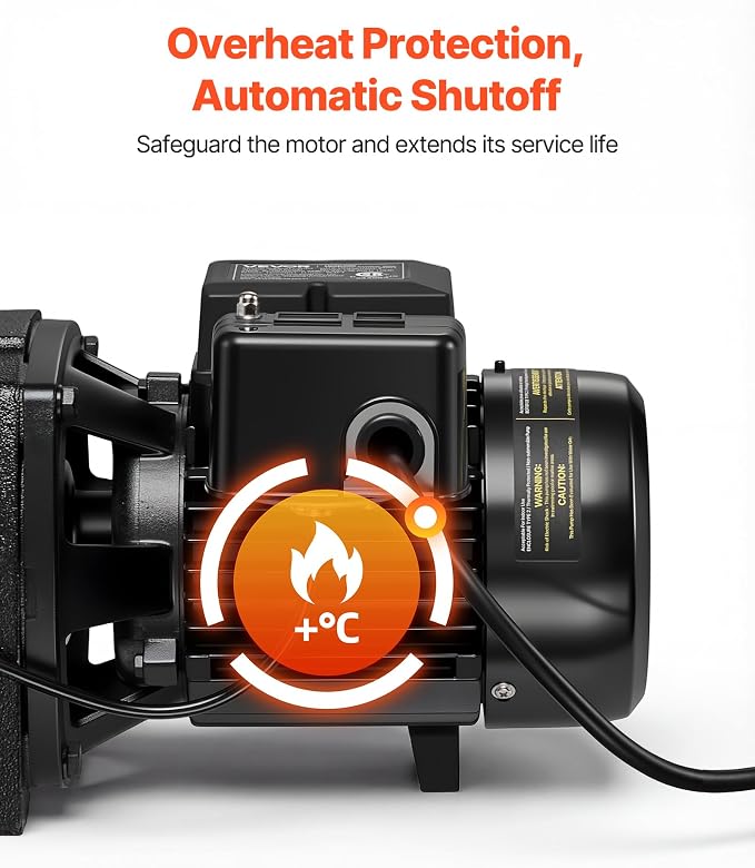 VEVOR 1 HP Shallow Well Jet Pump, AC 115/230 Volt, 1400 GPH Dual Voltage Cast Iron Well Jet Pump, with 164 ft Max Head Lift, Automatic Pressure Switch, for Garden Irrigation Lawn Sprinkler System