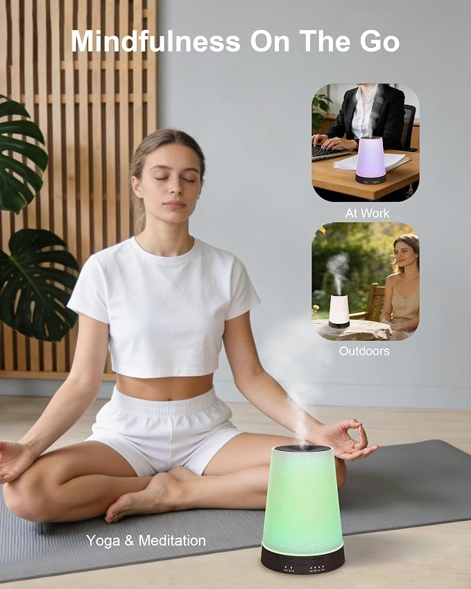 Marchred 150ml Cordless Fabric Essential Oil Diffuser with Guided Breathing Light, Battery Rechargeable Aromatherapy Diffuser with 7-Color LED & Warm Night Light for Relaxation & Meditation