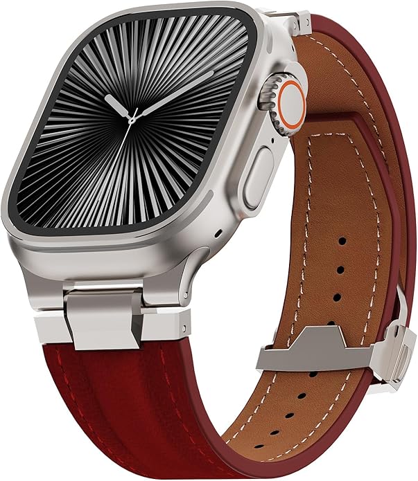 Vintage Genuine Leather Band for Apple Watch Ultra 49mm (2026 Upgrade), Rugged Replacement Strap Compatible with iWatch 46mm 45mm 44mm - for Men Women, Fit Ultra3/2/1, SE 3/2/1, Series11 10/9/8/7/6/5/4