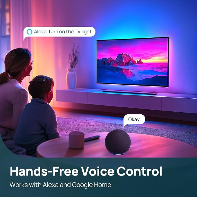 Linkind AI Sync TV Backlight Kit, HDMI 2.0 LED Strip with Decor Lighting for Home, Sync to Movie/Game/Music, 4K@60Hz for 27-90 inch TVs, Compatible with Alexa and Google Assistant