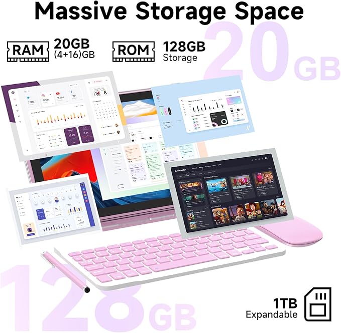 10 Inch Tablet Android 15 Tablets with Case 4+16GB RAM+128GB ROM, 6000mah Battery 10 in Android Tableta, 2MP+8MP Dual Camera 10.1'' IPS HD Touch Screen Tab (Pink+Keyboard)