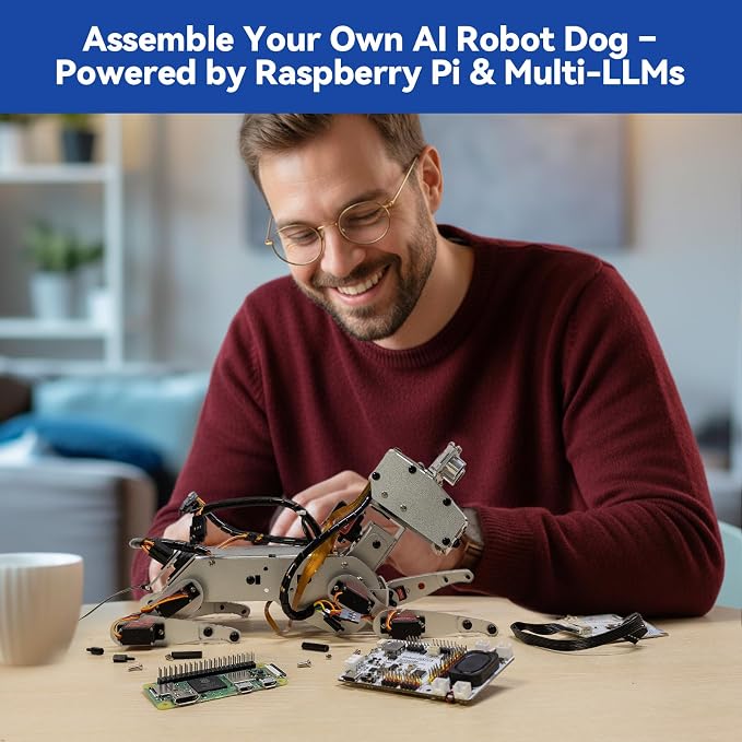 SunFounder AI Robot Kit with Raspberry Pi Zero 2 W+32G TF Card, ChatGPT-4o Enabled with Voice Command & Video Recognition, App Control, FPV, 12 Servos, Gyroscope, Camera, Mic