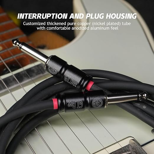 20ft Guitar Cable, 1/4 Inch Straight/Straight Instrument Cable, Electric Cord Guitar Amp Cord for Bass Amp and Instruments (GT.Bee Black)