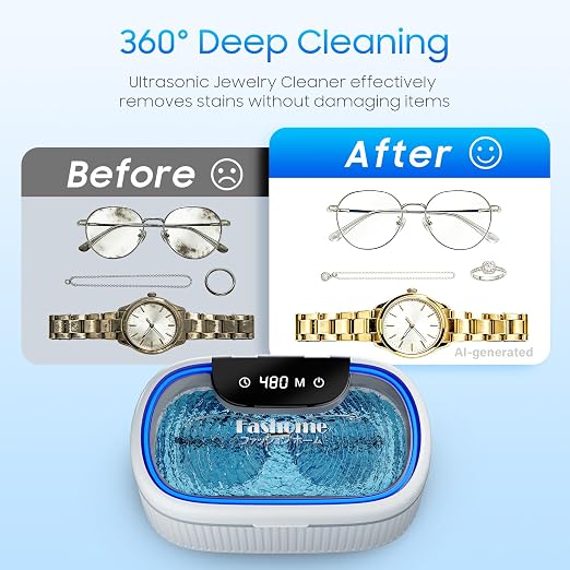 Ultrasonic Jewelry Cleaner, 45kHz Retainer Cleaner Machine for Silver, Glasses, Denture with 2x100ml Cleaning Solution, 3 Power 5 Timer, 304 Stainless Steel Tank, Sonic Cleaner for Home, Jewelry Store | sonic jewelry cleaner degas mode complete accesso...