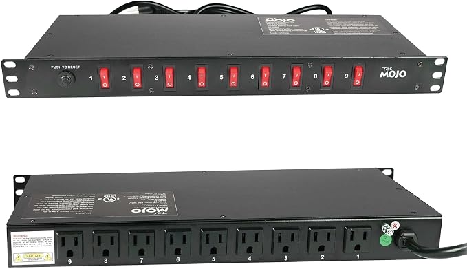 Tecmojo 9-Outlet Rack Mount Overloading Protection Circuit Breaker PDU, with Individual Switch 6ft Cord for IT and Network Racks and Cabinets