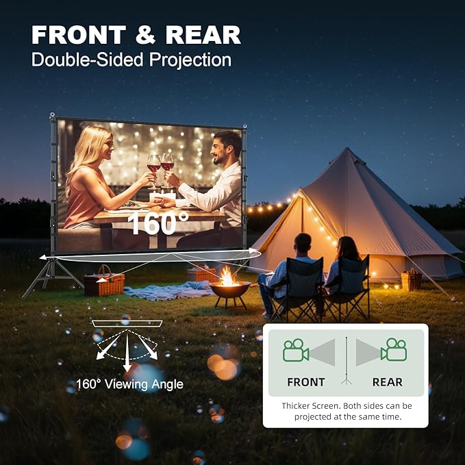 180 inch Projector Screen and Stand, Outdoor Projection Screen 15 FT Large Portable Movie Screen Wrinkle-Free 16:9 Rear Front Foldable Washable with Carry Bag for Backyard Theater Movie Night 180inch