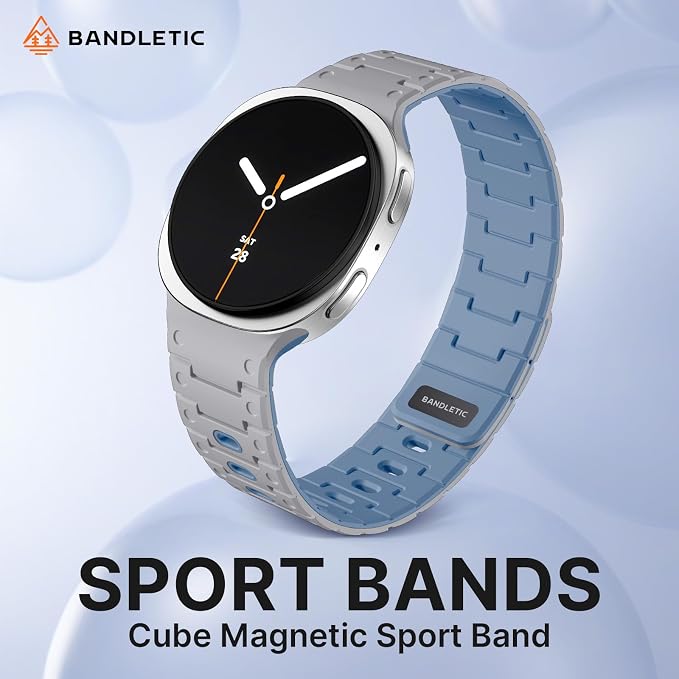 Bandletic Silicone Magnetic Band Compatible with Samsung Galaxy Watch 8 40mm 44mm / 8 Classic 46mm 2025, No Gap Soft Sport Wristbands Breathable Replacement Strap for Men Women, Light Gray/Ice Blue