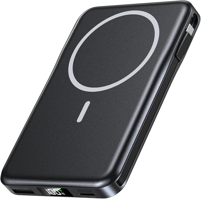 Magnetic Portable Charger, 10000mAh Power Bank, 5 in 1 Portable Charger with Built in Cable, 20W Fast Charging for Magsafe Battery Pack Compatible with iPhone 17/16/15/14/13/12 Pro/Pro Max Series
