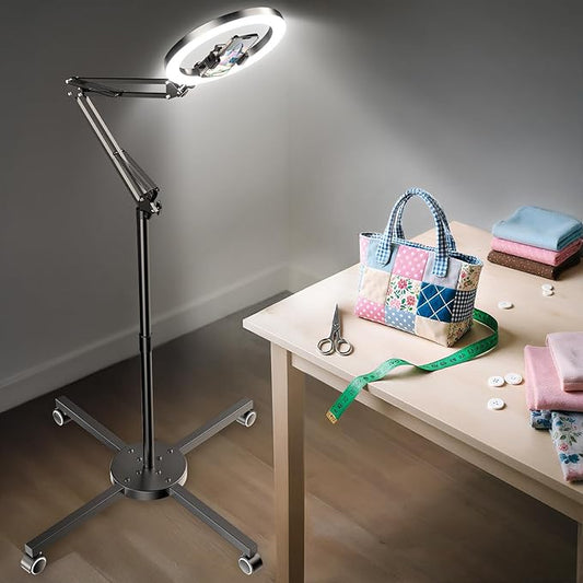 Ring Light with Stand & Lockable Wheels, Ring Light Tripod for iPhone with Phone Holder for Video Recording, Overhead Phone Mount, 30 Lighting Combinations, Perfect for Crafts/Live Streaming/Tutorials