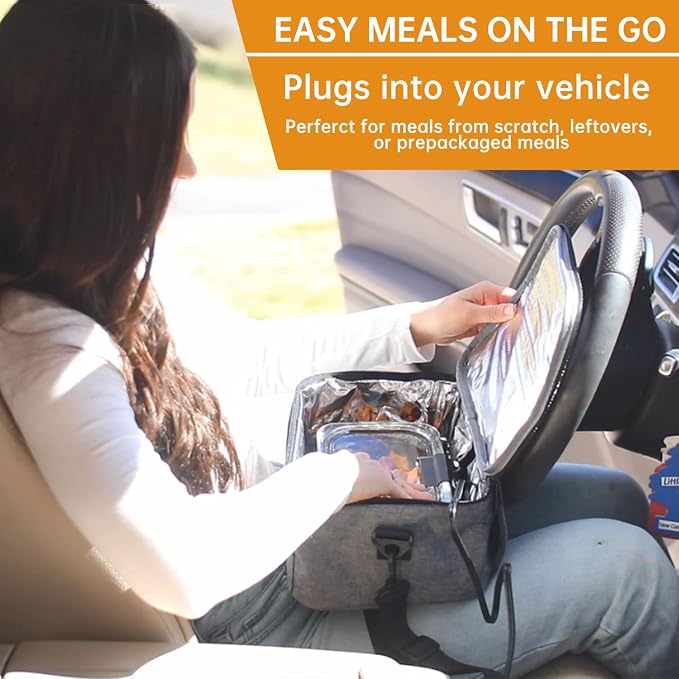Aotto Portable Oven Electric Lunch Box Food Heater - 12V 24V 2-in-1 Car Food Warmer, Heated Lunch Box for Adults, Cook, Reheat, and Keep Meals Warm for Car, Truck, Travel - Grey