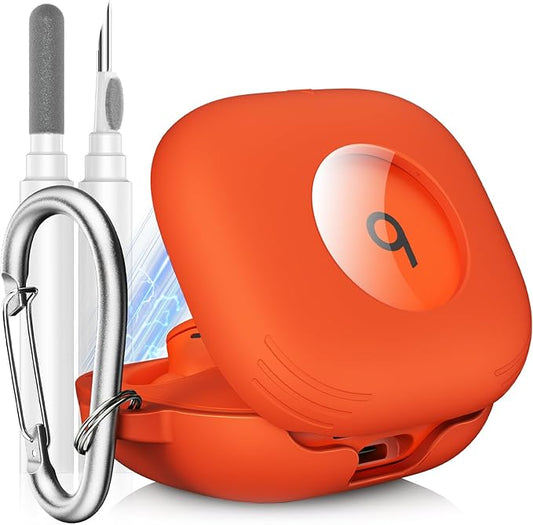 Compatible with Beats Powerbeats Fit Case Cover, Shockproof Magnetic Case for Powerbeats Fit 2025 Earbuds, Magnetic Lock Lid Protective Cover with Cleaner Kit & Carabiner (Orange)