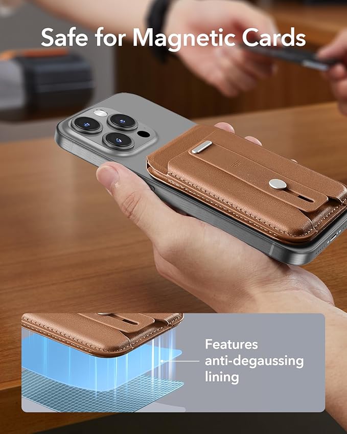 ESR for MagSafe Wallet Stand with Grip, RFID Blocking, MagSafe Ring Included, 5 Cards Holder for Phone Case, Magnetic Wallet for iPhone 17e/17/16/15/14/13/12 (Not for mini), Selected Samsung, Brown