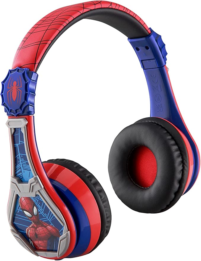 eKids Spiderman Wireless Bluetooth Portable Headphones with Microphone, Volume Reduced to Protect Hearing Rechargeable Battery, Adjustable Kids Headband for School Home or Travel