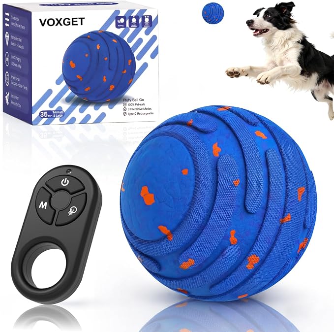 Smart Interactive Dog Toy Ball, Automatic 3 Modes Moving Ball with Remote Control for Medium Large Dogs, Rechargeable Waterproof E-TPU Bouncing & Rotating Toy to Keep Busy (Bright Blue)