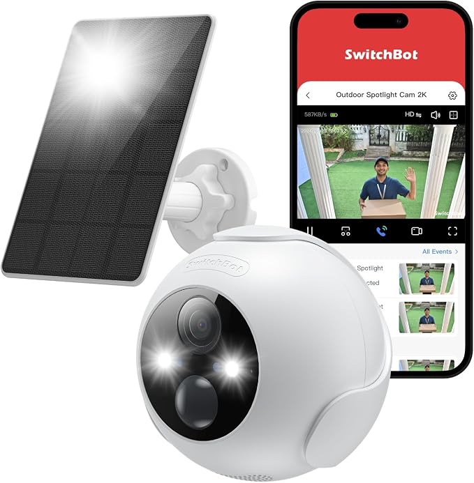 SwitchBot Wireless Security Camera Kit, 2K Outdoor Camera with Solar Panel, Uninterrupted Surveillance for Home Security, Color Night Vision, AI Human/Pet Motion Detection, Works with Alexa, WiFi 2.4G