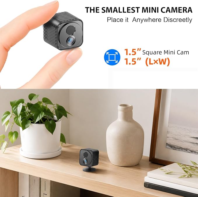 Mini Camera, 1080P Wireless Indoor Camera for Home Security, 60-Days Battery Life, AI Motion Detection Alerts, Auto Night Vision, Free Cloud Storage, No Need Micro SD Card, App Remote Viewing