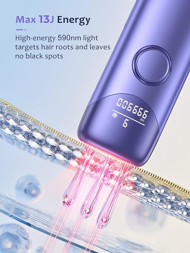 Laser Hair Removal Ubroo IPL Hair Removal Device with 5℃ Ice Cooling,Hand-held Hair Removal Device Laser Hair Removal for Women and Men,Reduce Hair Regrowth,Full Body Use(Purple)