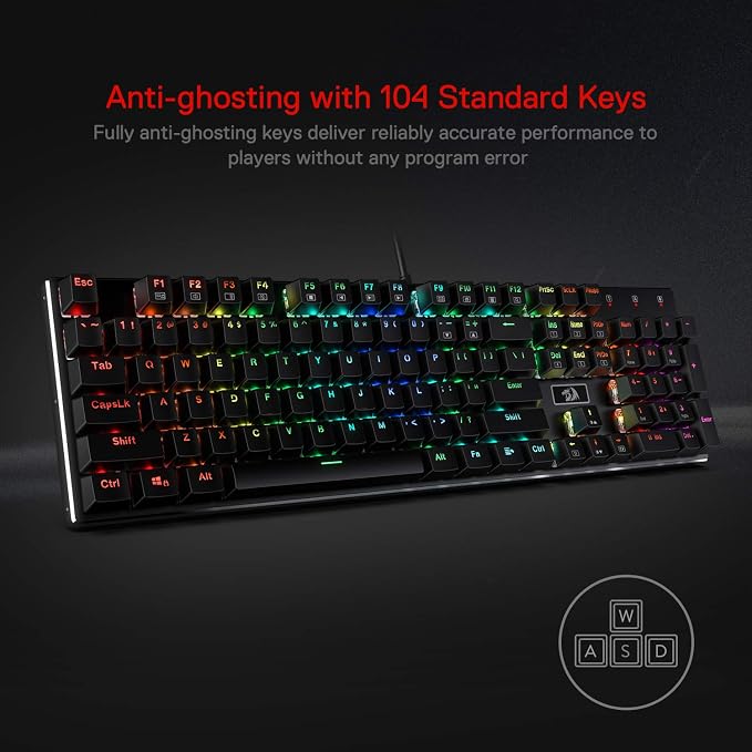 Redragon K556 RGB LED Backlit Wired Mechanical Gaming Keyboard, 104 Keys Hot-Swap Mechanical Keyboard w/Aluminum Base, Upgraded Socket and Noise Absorbing Foams, Quiet Linear Red Switch