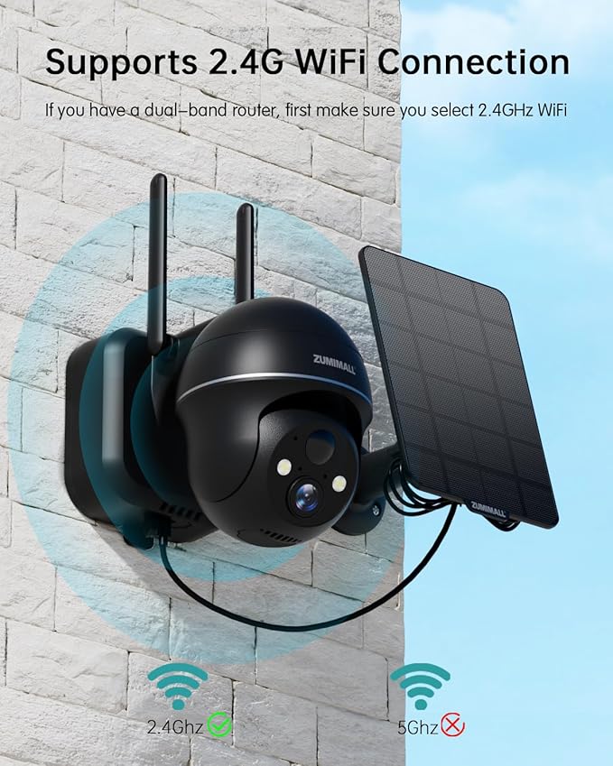 ZUMIMALL Solar Security Cameras Wireless Outdoor, 2K Camera for Home Security with 3MP Color Night Vision, 2.4GHz WiFi, 2-Way Talk, Spotlight & Siren, IP66 Weatherproof, Compatible with Alexa