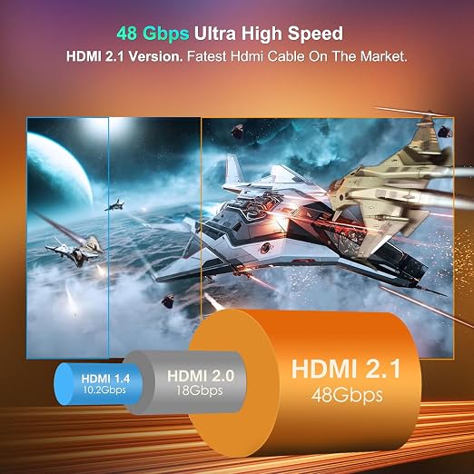 LEADSTAR HDMI Cable Fiber Optic 8K 4K 100 ft, 8K 60Hz / 4K 120Hz, 48Gbps High Speed Long HDMI 2.1 Cord Braided | Ultra HD, HDR10, 2160p, eARC, 3D, HDCP 2.2 | for Xbox, PS5, TV, Laptop, Monitor