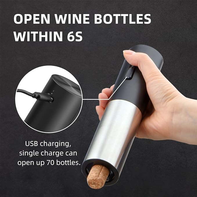 Wine Gifts-Electric Wine Opener and Aerator Set-Wine Dispenser Battery Operated, Rechargeable Wine Bottle Opener & Pourer with Foil Cutter, Vacuum Stoppers,Black Set