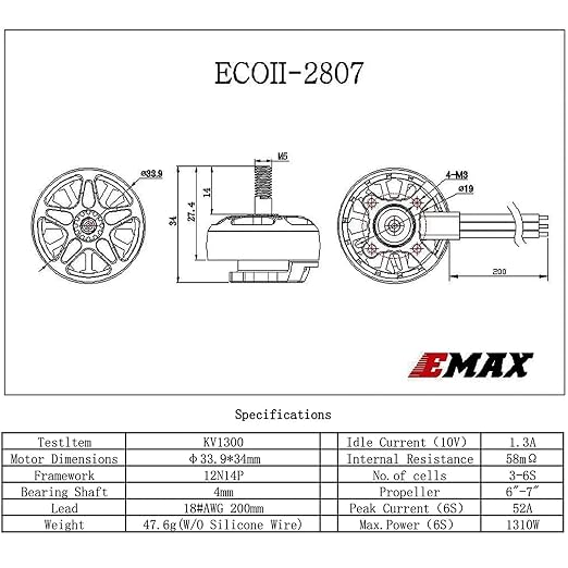 ECO II 2807 Brushless Motor 1300KV 3-6S RC Motor for RC FPV Racing Multicopter RC Drone Quadcopter Spare Parts RC Parts, rc Plane Motor Drone Motor 4PCS