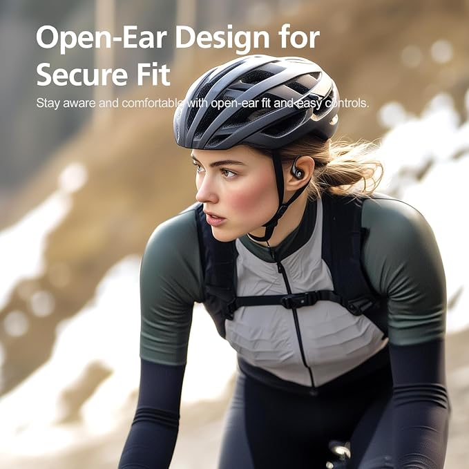 Open Ear Headphones with 35 Hours Playtime, True Wireless Air Conduction Earbuds Featuring Ear Hooks, Bluetooth 5.3, IPX6 Waterproof Design, Comfortable and Secure Fit for Sports - Black