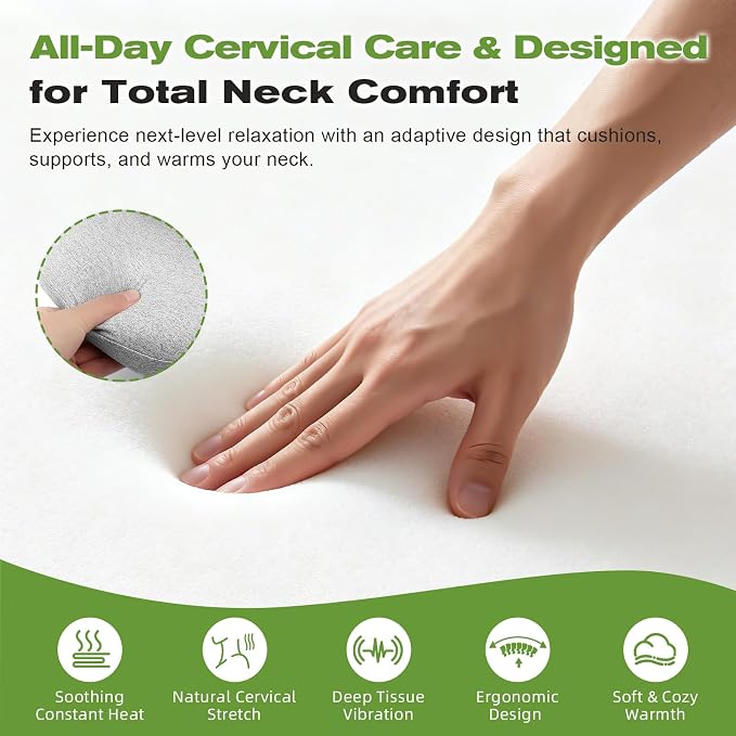 3-in-1 Neck Massager Pillow with Heat & Gentle Traction, Ergonomic Massage Support for Neck Hump Comfort, Daily Relaxation Design for Women and Men, Plug-in Use