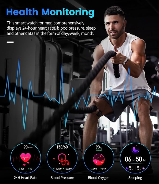SUNKTA Smart Watches for Men(Answer/Calls),1.39 inch Touchscreen/5ATM Waterproof/120+ Sports Modes Fitness Watch with Heart Rate for Android/iOS BW1846R
