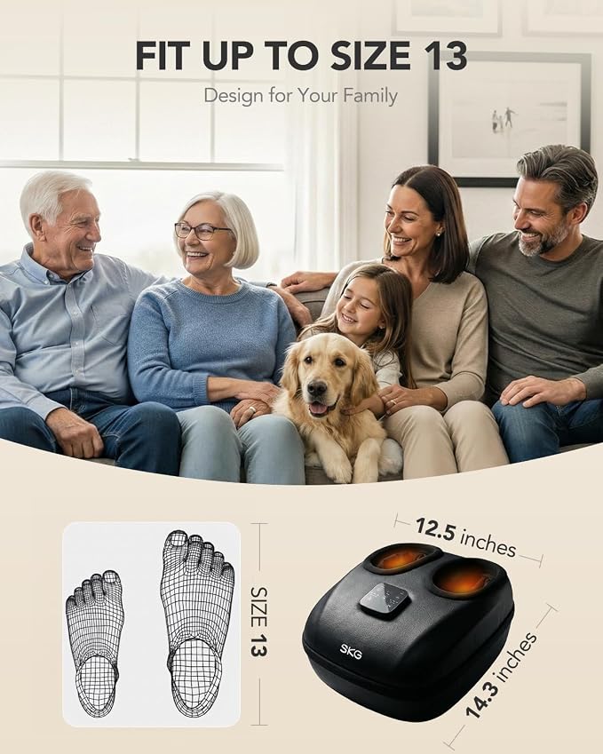 SKG YS100 Shiatsu Foot Massager with Heat and Remote FSA Eligible, 2026 Upgrade Heated Foot Massager for Plantar Fasciitis Neuropathy, 3 Levels Compression Kneading Massage, Up to Size 13, Black