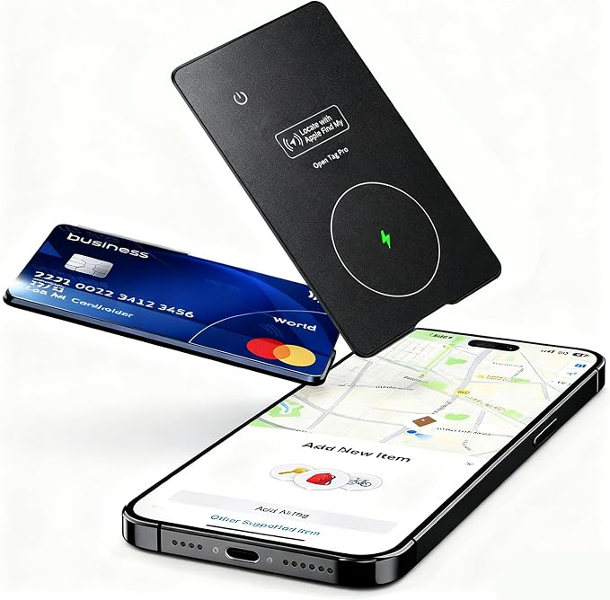 Smart GPS Location Card Holder, 3.5mm Ultra-Thin Aluminum Alloy Card Case, Black & Silver, Anti-Lost ID Card Holder for Credit Card, Passport, Student ID